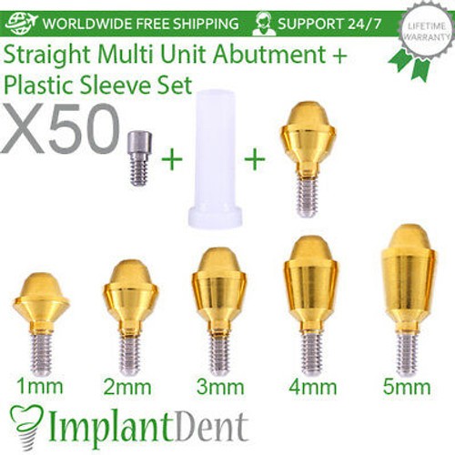 X50 Sets Of Straight Multi Unit Abutment+Plastic Sleeve Dental Implant Implants