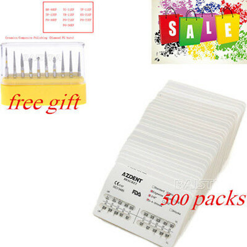 500Kits Dental Braces Brackets Mini Edgewise Slot.018 Hooks 3-4-5+Diamond Burs