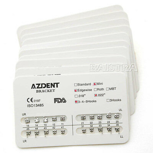 500 Packs Azdent Dental Orthodontic Bracket Mini Edgewise Slot.022 Hooks 3-4-5