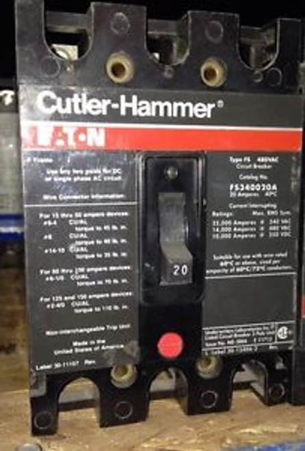 FS340020A Cutler Hammer 20 AMP, 480 VOLT, 3-POLE