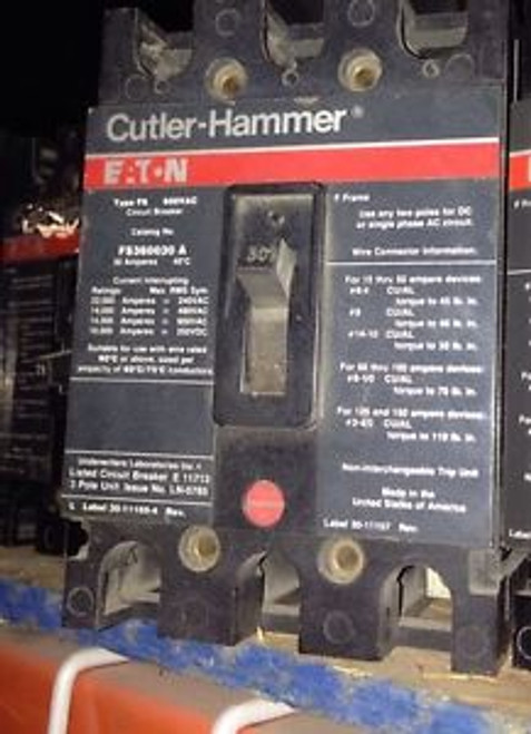 FS340030A Cutler Hammer Breaker 30 AMP, 480 VOLT, 3-POLE