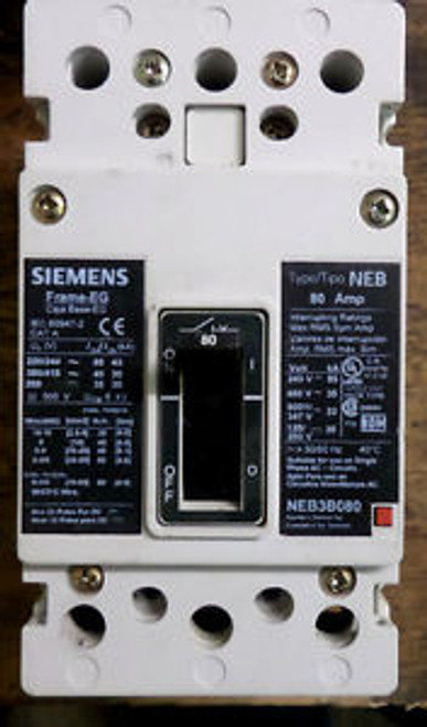 Siemens NEB3B080 Circuit Breaker  3-Pole  80 amp EG Frame id8305/4-4