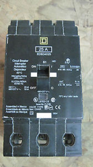 SQUARE D EDB34025 25 AMP 480/277 VOLT 3/P BOLT IN CIRCUIT BREAKER