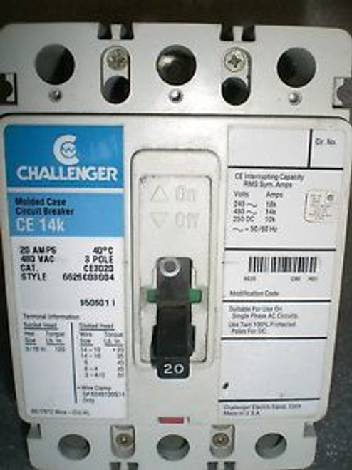 USED CHALLENGER CE3020 20A 3P 480V CIRCUIT BREAKER