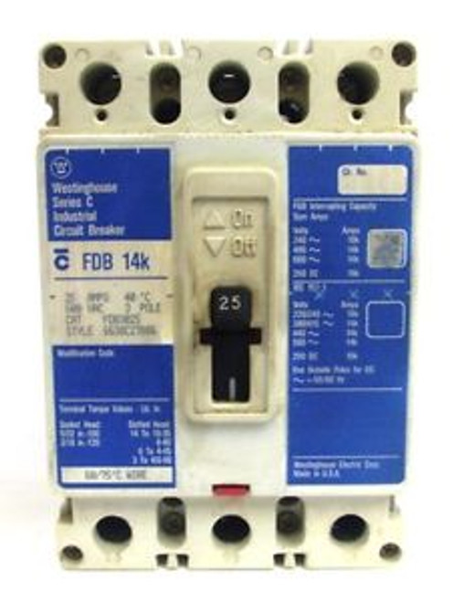 WESTINGHOUSE CIRCUIT BREAKER FDB3025, 6638C27G86, FDB14k, 25A, 3POLE, SER C