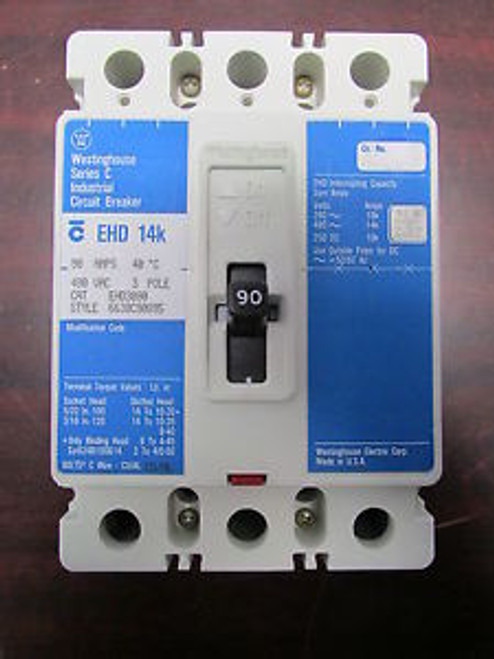 WESTINGHOUSE Industrial Circuit Breaker 90 AMP 3 Pole 480 VAC EHD3090