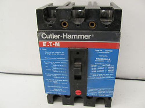 CUTLER HAMMER FH360030 A CIRCUIT BREAKER 600VAC/30A TWO CRACKED CORNERS USED