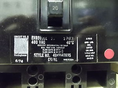 EHB3020L 20A 480V Westinghouse Circuit Breaker - Type 4993067G35