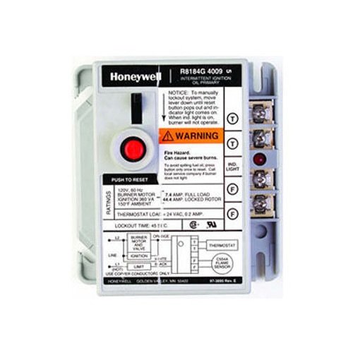 Honeywell Protectorelay Oil Burner Control, R8184G4082, W/ 45 Seconds Lock Out Timing