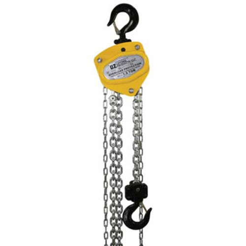 OZ Lifting Manual Chain Hoist w/Std. Overload Protection 1-1/2 Ton Cap. 20' Lift