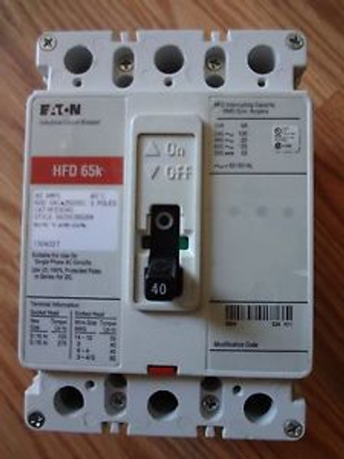 EATON Cutler Hammer HFD 65k 3 pole 40 amp 600v HFD3040 Circuit Breaker