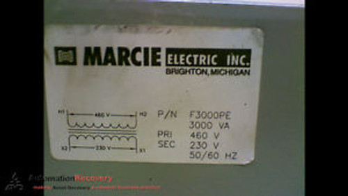 MARCIE ELECTRIC F3000PE TRANSFORMER 1 PHASE, 480V PRIMARY