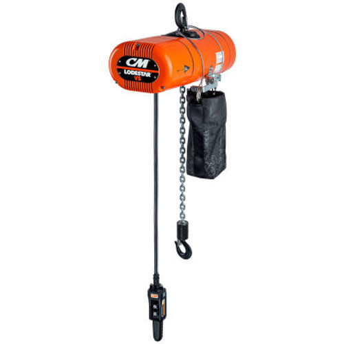 CM Lodestar Electric Chain Hoist w/Chain Container, 250 Lb. Capacity 10 Ft. Lift, 5.3-32 FPM, 460V