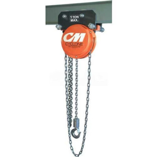 CM Cyclone Hand Chain Hoist on Geared Trolley, 1/2 Ton, 10 Ft. Lift