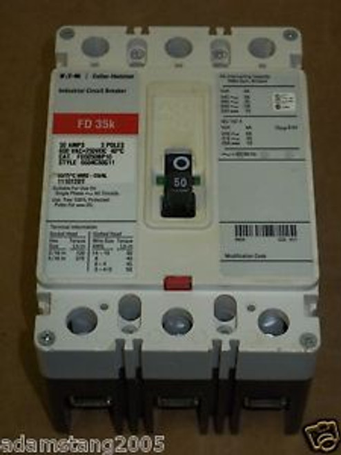 EATON Cutler Hammer FD 35k 3 pole 50 amp 600v FD3050BP10 Circuit Breaker FD3050