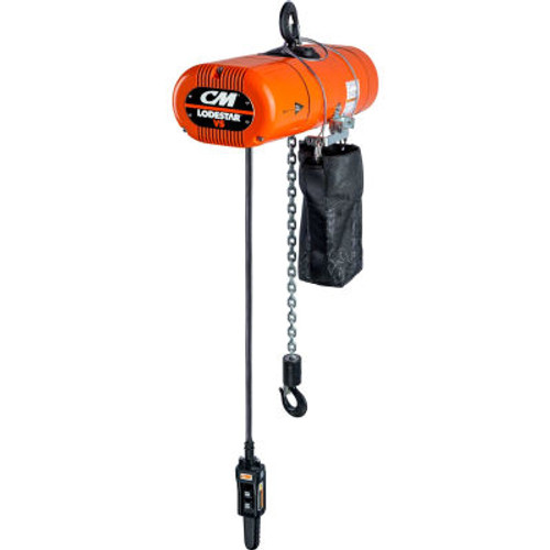 CM Lodestar Electric Chain Hoist w/Chain Container, 1 Ton, 20 Ft. Lift, 2.6-16 FPM, 230V