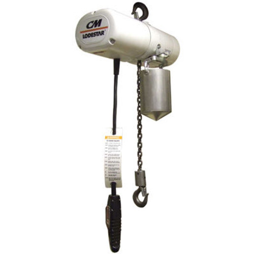 CM Lodestar Food Grade Electric Chain Hoist w/Chain Container, 500 Lb. Capacity, 10 Ft. Lift, 115V