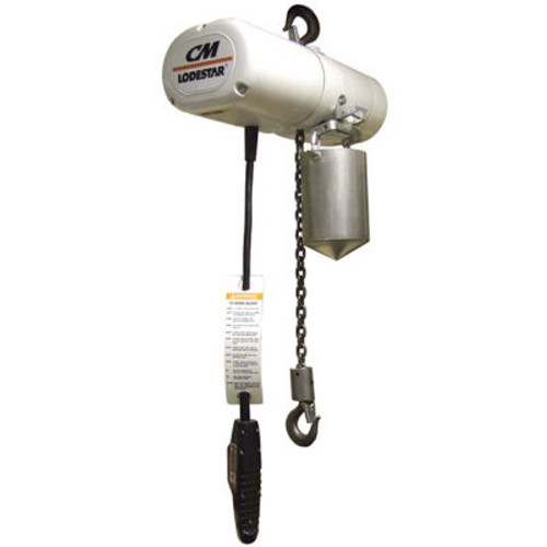 CM Lodestar Food Grade Electric Chain Hoist w/Chain Container, 1/2 Ton, 10 Ft. Lift, 115V