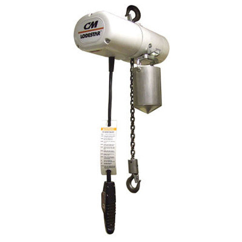 CM Lodestar Food Grade Electric Chain Hoist w/Chain Container, 500 Lb. Capacity, 20 Ft. Lift, 115V