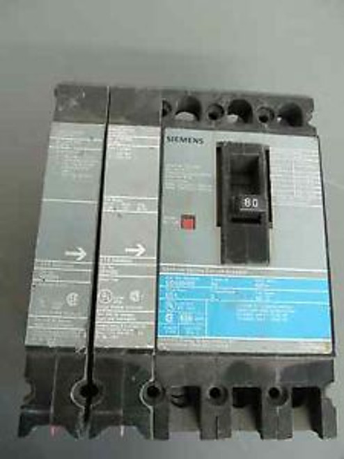 Siemens ED43B080 80 Amp 480 V 3 Pole Circuit Breaker W/Auxillary A01ED64 W/Shunt