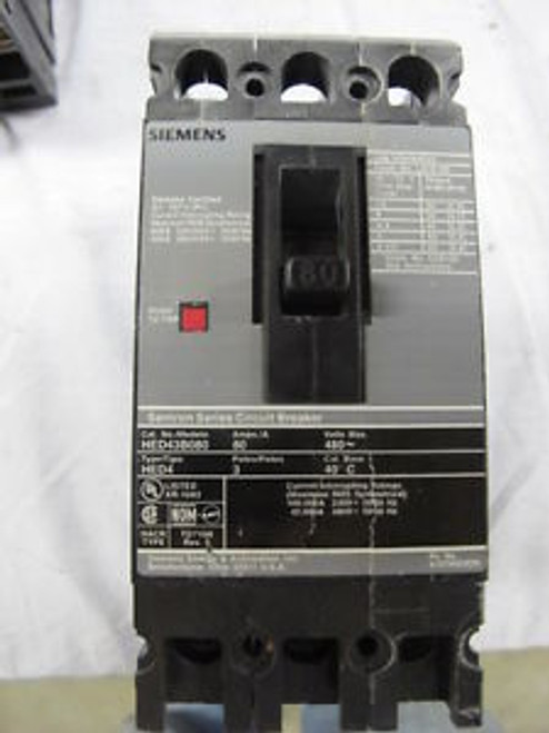Siemens HED43B080 3 POLE 80 AMP 480 VOLT Circuit Breaker