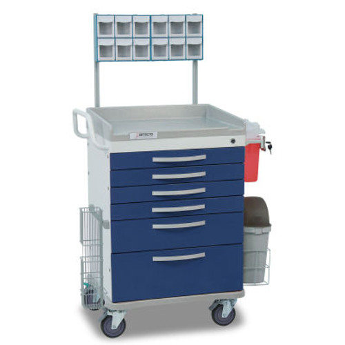 Detecto ® Loaded Whisper Series Anesthesiology Medical Cart, White Frame with 6 Blue Drawers