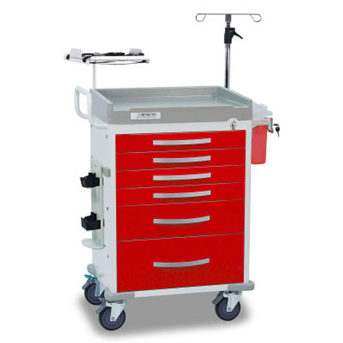 Detecto ® Loaded Rescue Series Emergency Room Medical Cart, White Frame with 6 Red Drawers