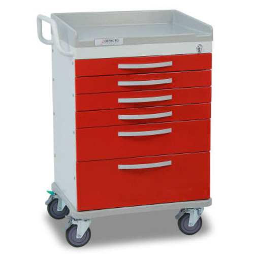 Detecto ® Whisper Series Emergency Crash Cart, White Frame with 6 Red Drawers