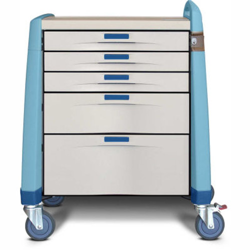 Capsa Healthcare Avalo ® Compact Emergency Cart, 5 Drawers, Core Lock, 1 Handle, Blue