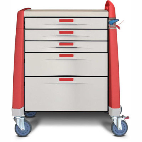 Capsa Healthcare Avalo ® Compact Emergency Cart, 5 Drawers, Breakaway Lock, 1 Handle, Red