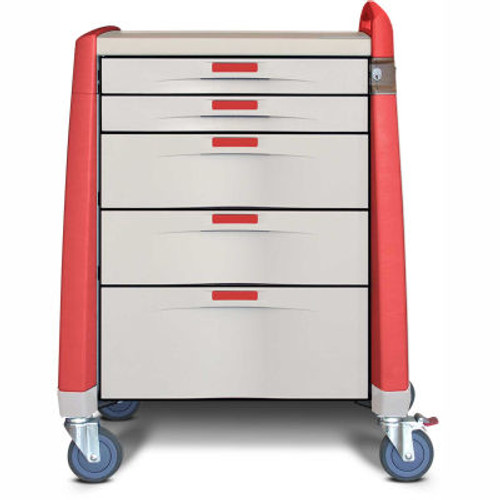 Capsa Healthcare Avalo ® Intermediate Emergency Cart, 5 Drawers, Core Lock, 1 Handle, Red