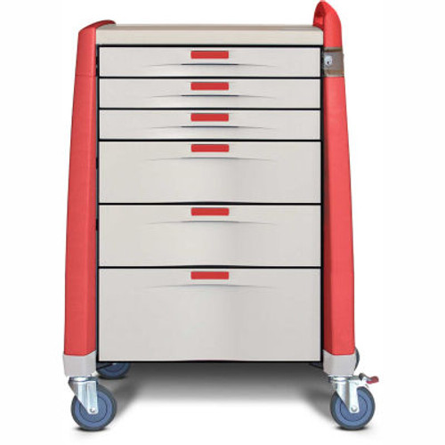 Capsa Healthcare Avalo ® Standard Emergency Cart, 6 Drawers, Core Lock, 1 Handle, Red