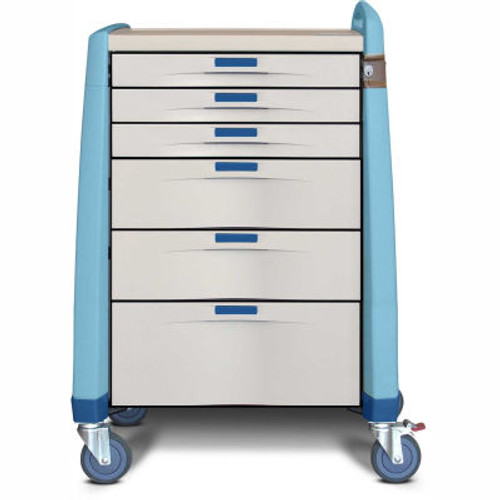 Capsa Healthcare Avalo ® Standard Emergency Cart, 6 Drawers, Core Lock, 1 Handle, Blue