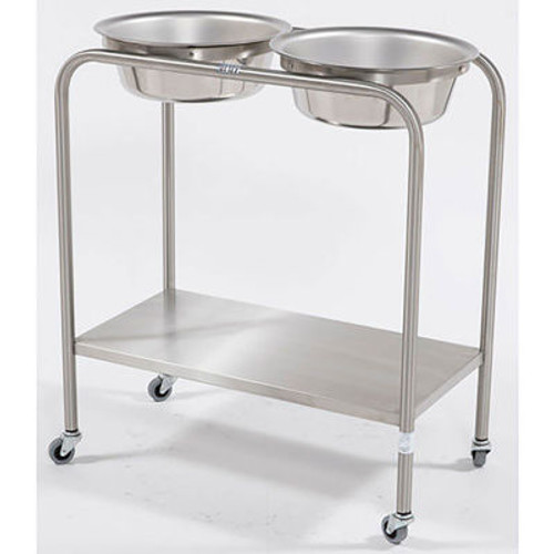 Blickman 7808SS Double Basin Solution Stand with Shelf, 29"W x 15"D x 33"H, Stainless Steel