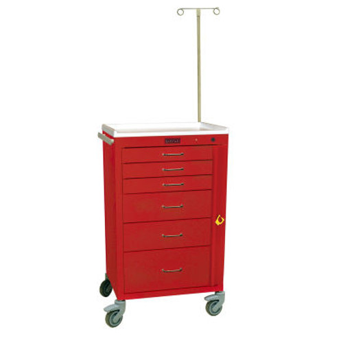 Harloff Mini24 Six Drawer Emergency Cart, Breakaway Lock and Accessory Package, Red - 4156B-EMG