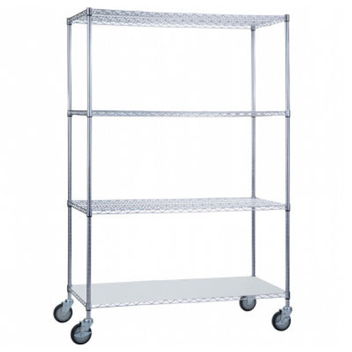 R&B Wire Products LC244872SOL Linen Cart with 3 Wire Shelves & Solid Bottom Shelf, 48"L x 24"W x78"H