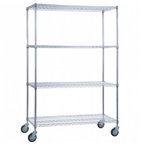 R&B Wire Products LC184872 Mobile Linen Cart with 4 Wire Shelves, 48"L x 18"W x 78"H