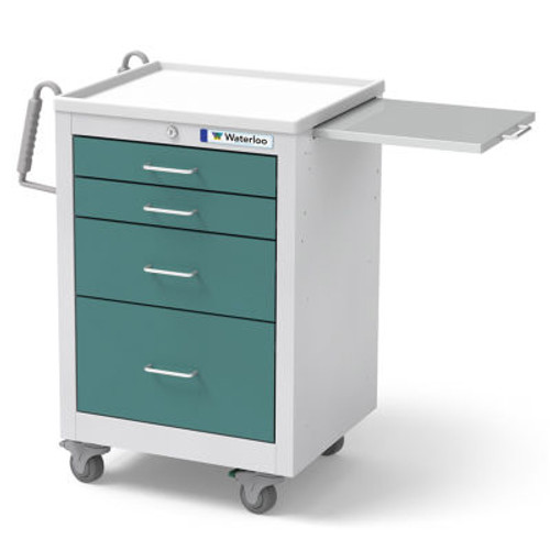 Waterloo Healthcare 4-Drawer Steel Junior Short Medical Bedside Cart, Key Lock, Teal Green