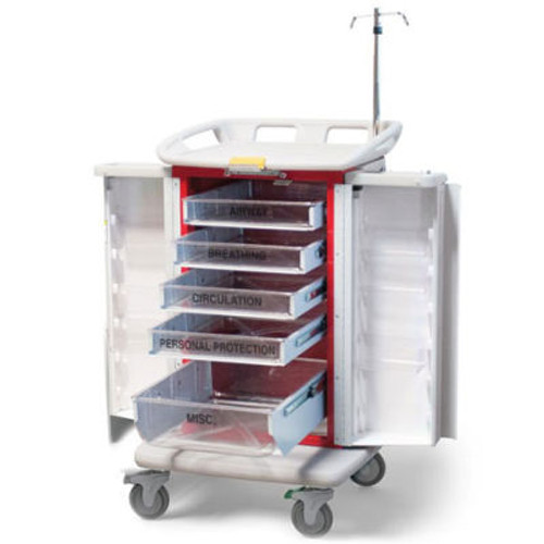 Waterloo Healthcare 5-Drawer Instant Access Emergency Crash Cart, Red