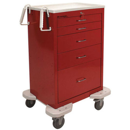 Lakeside ® C-530-K-1R Classic 5 Drawer Medical Emergency Cart, Red, Key Lock