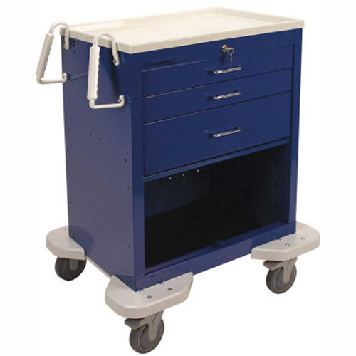 Lakeside ® C-324-P2K-1B Classic 3 Drawer Medical Anesthesia Cart, Key Lock, Blue