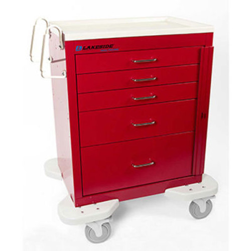 Lakeside ® C-524-B-1R Classic 5 Drawer Medical Emergency Cart, Red, Breakaway Lock