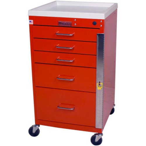 Harloff Mini Line Short Five Drawer Emergency Cart Standard Package, Red - 3145B