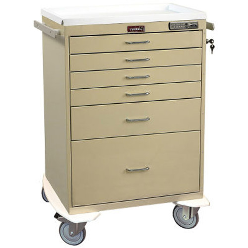 Harloff Six Drawer Procedure Cart Electronic Pushbutton Lock Standard Package, Beige - 7450E