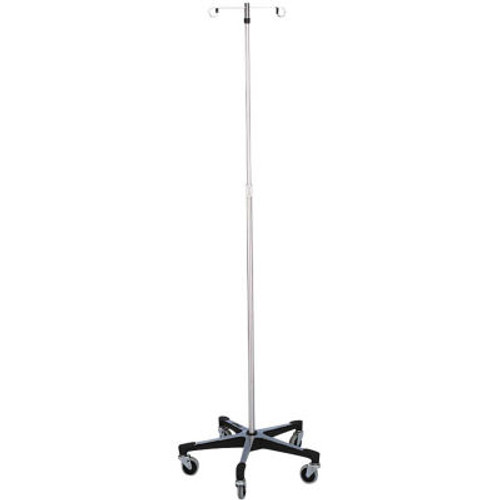 Blickman 7792Ss Stainless Steel Iv Stand With 5-Leg Base, 2-Hook, 74"-110" Height