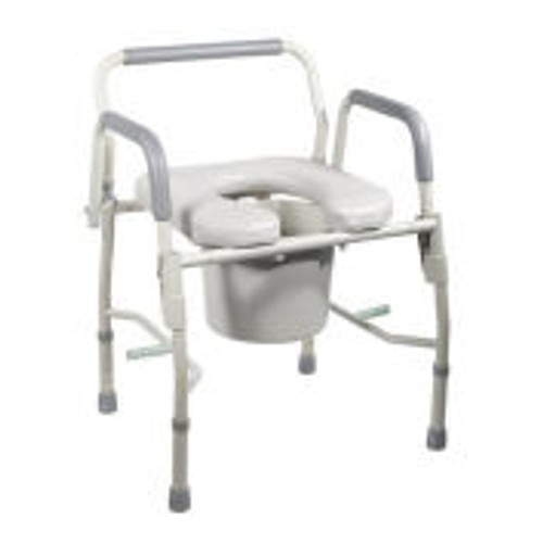 Steel Drop Arm Bedside Commode with Padded Seat & Arms