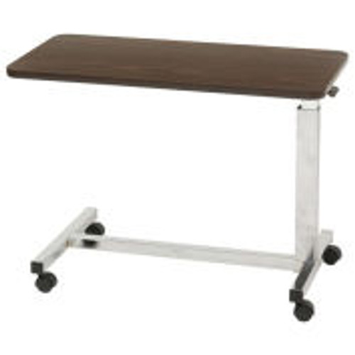 Drive Medical Low Height Overbed Table, 15 " x 30 " Tabletop, 19.5 "- 27.5 " Height, Walnut