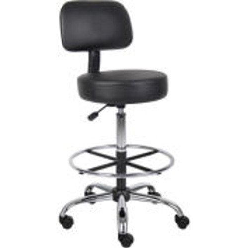 Interion® Vinyl Medical Stool with Backrest and Footring, Black