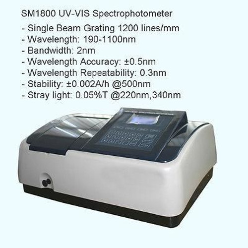 Azzota SM-1800, Advanced 2nm Advanced UV-VIS Spectrophotometer, Wavelength Rang
