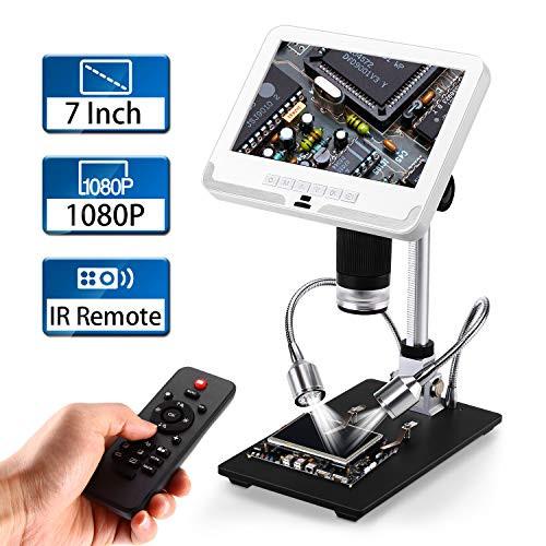 7 inch LCD Digital Microscope, Elikliv 1080P USB Microscope Camera Lens 2MP Video Recorder with Wireless IR Remote,UV Filter 200X Magnification,Adjustable Stand,8 LED Lights
